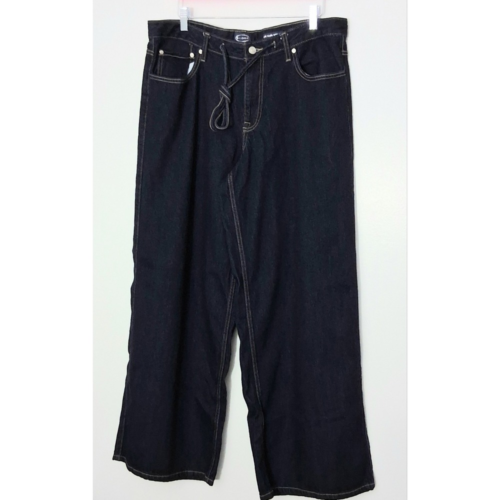 Scoop Jeans Women's Size 14 Dark Wash Low Slung Wide Leg Ties Pockets Pre-owned